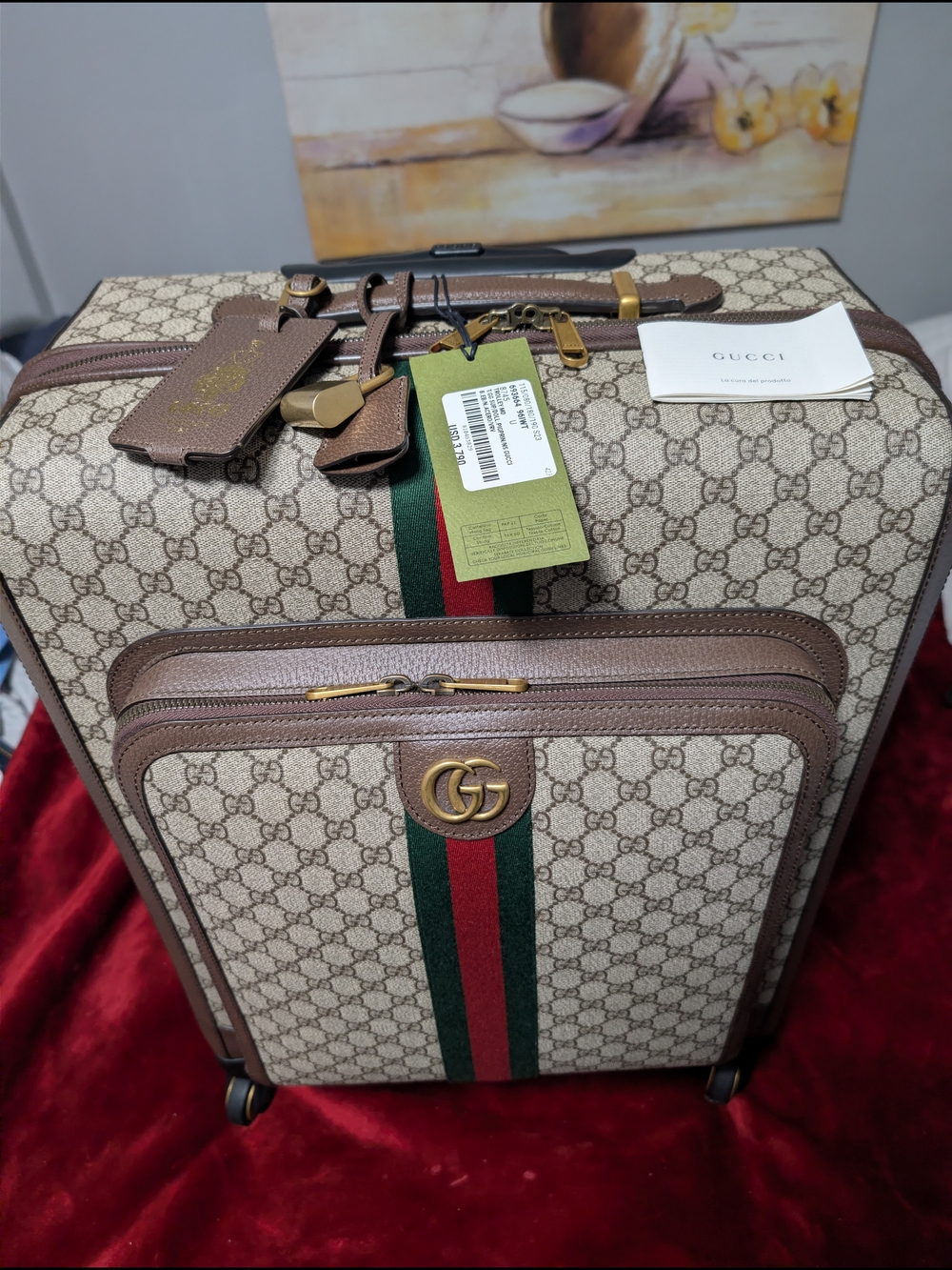 Gucci Beige GG Supreme Rolling Savoy with Green and Red Web Stripe